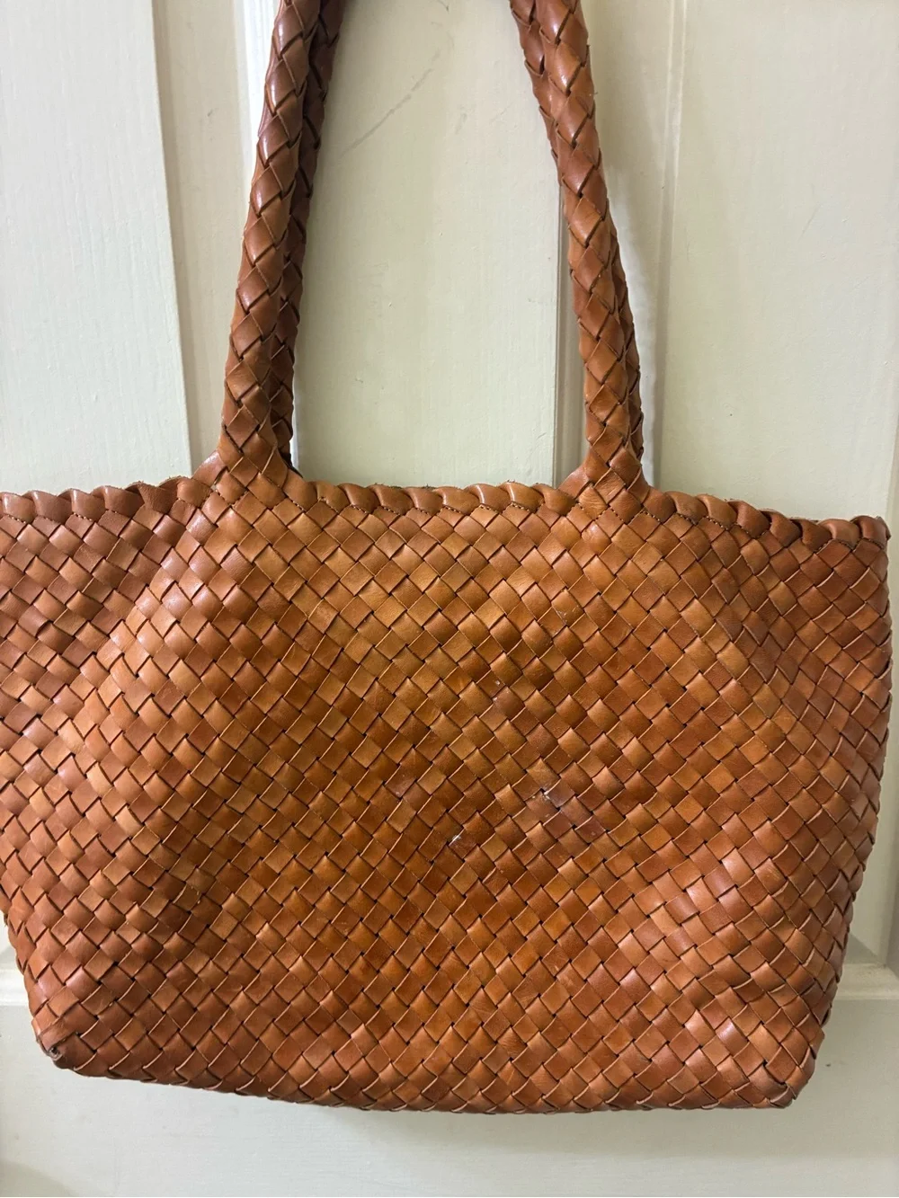 MILANER Elena Handwoven Leather Tote Bag Basket Shopper NWOT